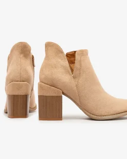 Discount Jasnobrązowe damskie botki na słupku Ricteas Botki Z Delikatnym Ociepleniem|Botki Na Słupku