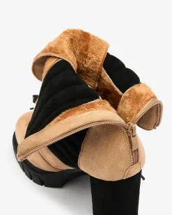 Outlet Jasnobrązowe damskie ocieplane botki na słupku Sehhra Botki Z Delikatnym Ociepleniem|Botki Sznurowane