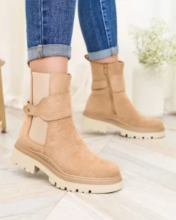 New Jasnobrązowe damskie botki z ozdobnym paskiem Doasa Botki Z Delikatnym Ociepleniem|Botki Na Płaskim Obcasie