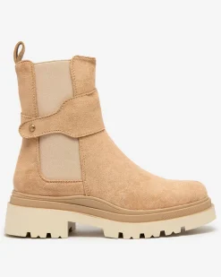 New Jasnobrązowe damskie botki z ozdobnym paskiem Doasa Botki Z Delikatnym Ociepleniem|Botki Na Płaskim Obcasie