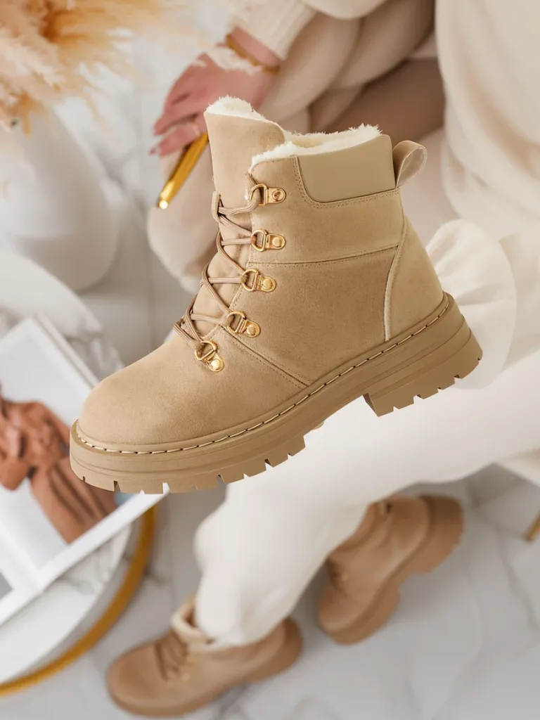 Discount Jasnobrązowe trapery damskie Develier Trapery|Botki Z Delikatnym Ociepleniem