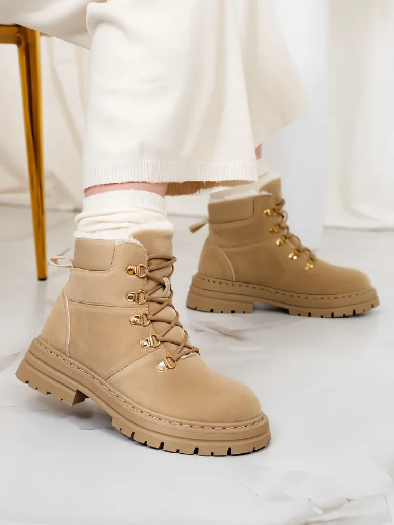 Discount Jasnobrązowe trapery damskie Develier Trapery|Botki Z Delikatnym Ociepleniem