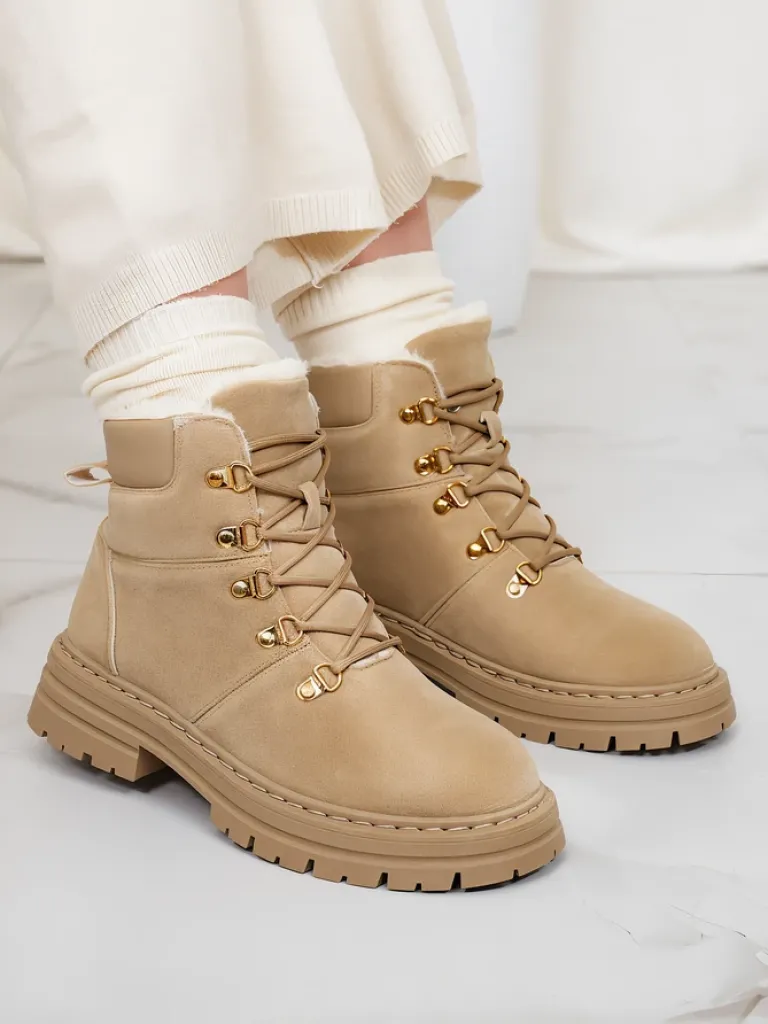 Discount Jasnobrązowe trapery damskie Develier Trapery|Botki Z Delikatnym Ociepleniem