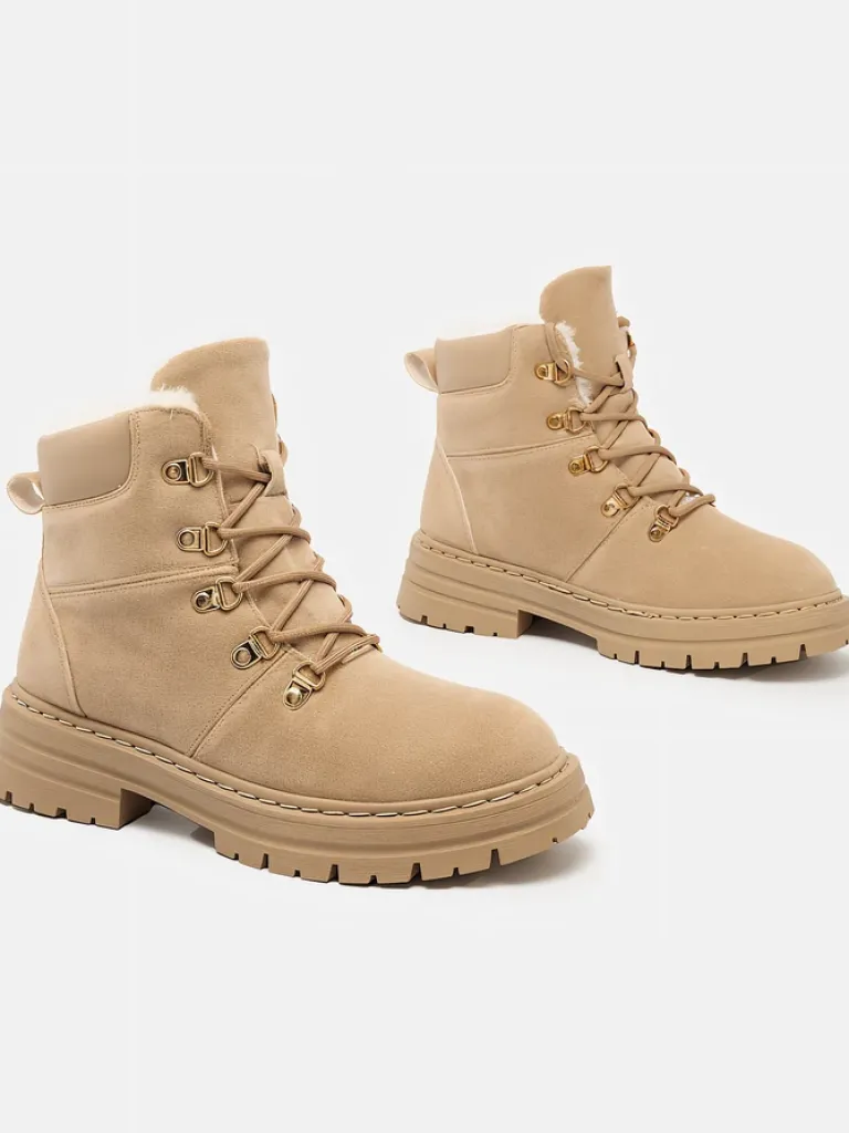 Discount Jasnobrązowe trapery damskie Develier Trapery|Botki Z Delikatnym Ociepleniem