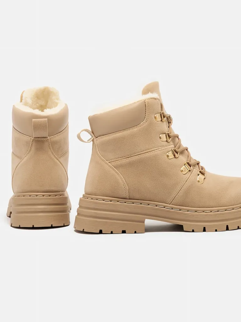 Discount Jasnobrązowe trapery damskie Develier Trapery|Botki Z Delikatnym Ociepleniem