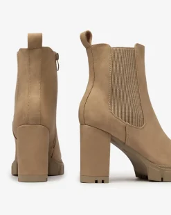 New Jasnobrązowe damskie botki na wysokim obcasie Seihay Botki Na Słupku|Botki Z Delikatnym Ociepleniem