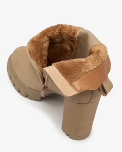 New Jasnobrązowe damskie botki na wysokim obcasie Seihay Botki Na Słupku|Botki Z Delikatnym Ociepleniem