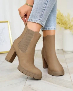 New Jasnobrązowe damskie botki na wysokim obcasie Seihay Botki Na Słupku|Botki Z Delikatnym Ociepleniem