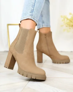 New Jasnobrązowe damskie botki na wysokim obcasie Seihay Botki Na Słupku|Botki Z Delikatnym Ociepleniem