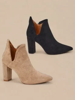 Discount Jasnobrązowe damskie botki na słupku z wycięciem Alania Botki Bez Ocieplenia|Botki Na Słupku