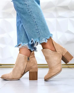 Clearance Jasnobrązowe damskie botki na słupku Rictisa Botki Z Delikatnym Ociepleniem|Botki Na Słupku