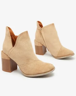 Clearance Jasnobrązowe damskie botki na słupku Rictisa Botki Z Delikatnym Ociepleniem|Botki Na Słupku