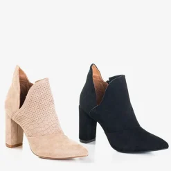 New Jasnobrązowe botki damskie na wyższym słupku z wycięciem Fimoli Botki Bez Ocieplenia|Botki Na Słupku