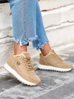 Hot Jasnobrązowe buty sportowe damskie z ociepleniem Lahho Damskie Ocieplane|Sneakersy