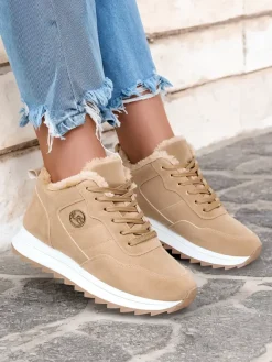 Hot Jasnobrązowe buty sportowe damskie z ociepleniem Lahho Damskie Ocieplane|Sneakersy