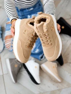 Hot Jasnobrązowe buty sportowe damskie z ociepleniem Lahho Damskie Ocieplane|Sneakersy