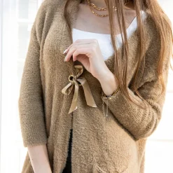 Sale Jasnobrązowy damski miękki długi sweter narzutka Swetry
