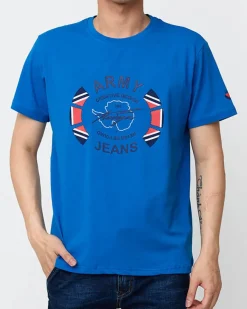 Sale Jasnoniebieski męski t-shirt z nadrukiem Bluzki