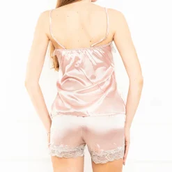 Online Jasnoróżowa damska 2-częściowa piżama z koronką Piżamy
