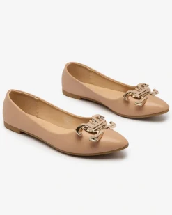 Best Jasnoróżowe baleriny damskie w szpic z ozdobą na nosku Figgda Baleriny Klasyczne