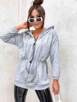 Clearance Jasnoszara damska bluza z cyrkoniami Bluzy