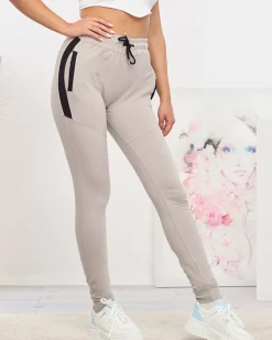 Jasnoszare damskie spodnie dresowe z czarnymi wstawkami Spodnie Dresowe
