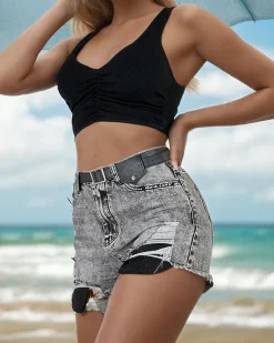 Sale Jeansowe damskie krótkie spodenki z przetarciami Krótkie Spodenki