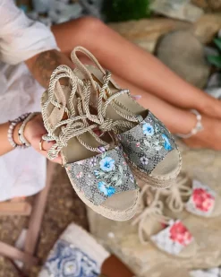 sandały damskie w kwiaty Elizeaf Sandały Płaskie