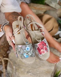 sandały damskie w kwiaty Elizeaf Sandały Płaskie