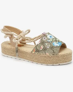 sandały damskie w kwiaty Elizeaf Sandały Płaskie