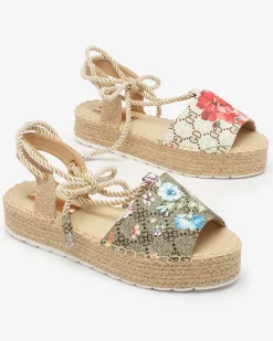 sandały damskie w kwiaty Elizeaf Sandały Płaskie