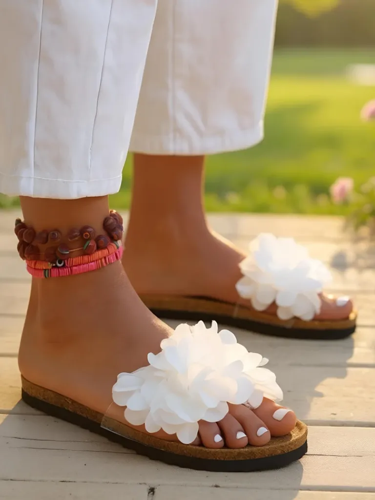 Sale Klapki damskie z kwiatuszkami Flora Soft Klapki Płaskie