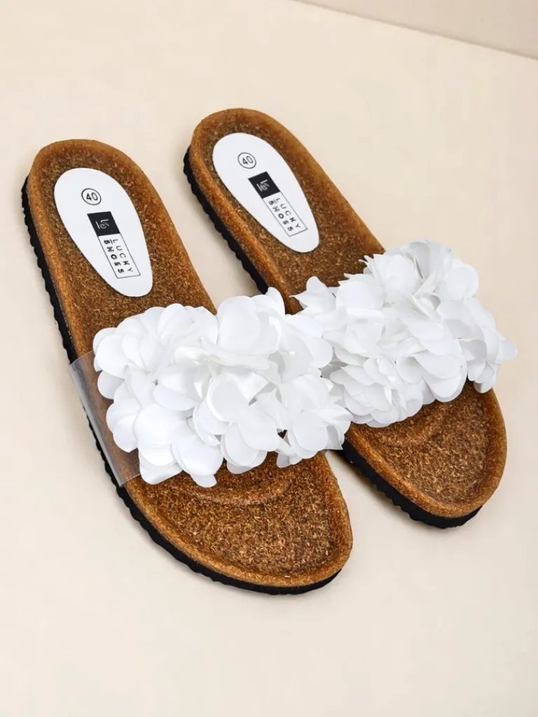 Sale Klapki damskie z kwiatuszkami Flora Soft Klapki Płaskie