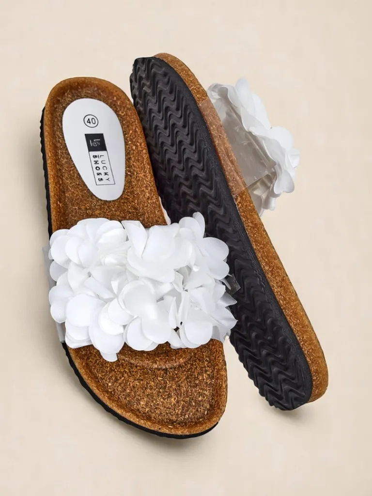 Sale Klapki damskie z kwiatuszkami Flora Soft Klapki Płaskie
