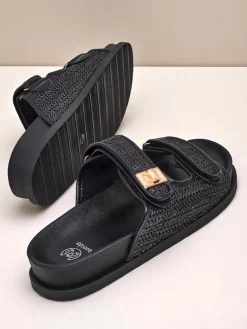 Outlet Klapki damskie z plecionką Delibeli Klapki Płaskie