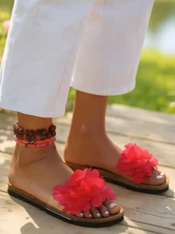 Sale Klapki damskie z kwiatuszkami Flora Soft Klapki Płaskie