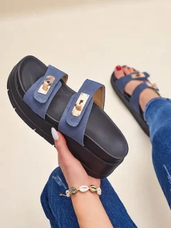 Klapki damskie na platformie z klamerkami Dalia Klapki Na Obcasie