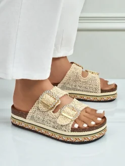 Best Klapki damskie z klamerkami z cyrkonii GlamCork Klapki Płaskie