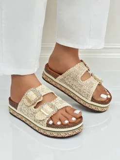 Best Klapki damskie z klamerkami z cyrkonii GlamCork Klapki Płaskie