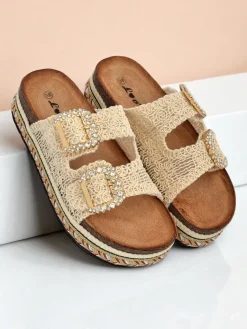 Best Klapki damskie z klamerkami z cyrkonii GlamCork Klapki Płaskie