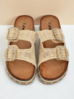 Best Klapki damskie z klamerkami z cyrkonii GlamCork Klapki Płaskie