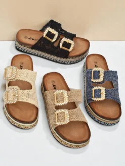 Best Klapki damskie z klamerkami z cyrkonii GlamCork Klapki Płaskie