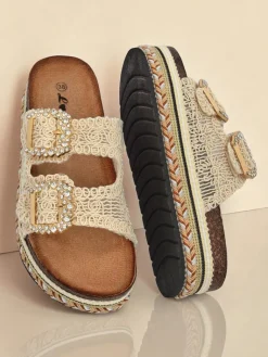 Best Klapki damskie z klamerkami z cyrkonii GlamCork Klapki Płaskie