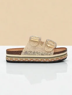 Best Klapki damskie z klamerkami z cyrkonii GlamCork Klapki Płaskie