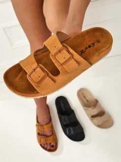 Online Klapki damskie z eko zamszu z klamerkami Bella Duo Klapki Płaskie