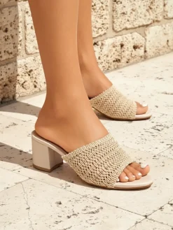 New Klapki damskie na obcasie typu słupek Sole Bloom Klapki Płaskie