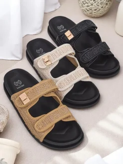 Best Klapki damskie z plecionką Delibeli Klapki Płaskie