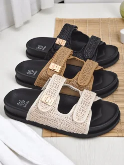 Best Klapki damskie z plecionką Delibeli Klapki Płaskie