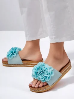 Online Klapki damskie z kwiatuszkami Focce Klapki Płaskie