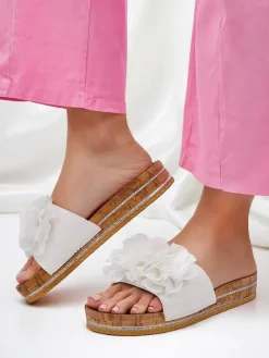 New Klapki damskie z kwiatuszkami Focce Klapki Płaskie